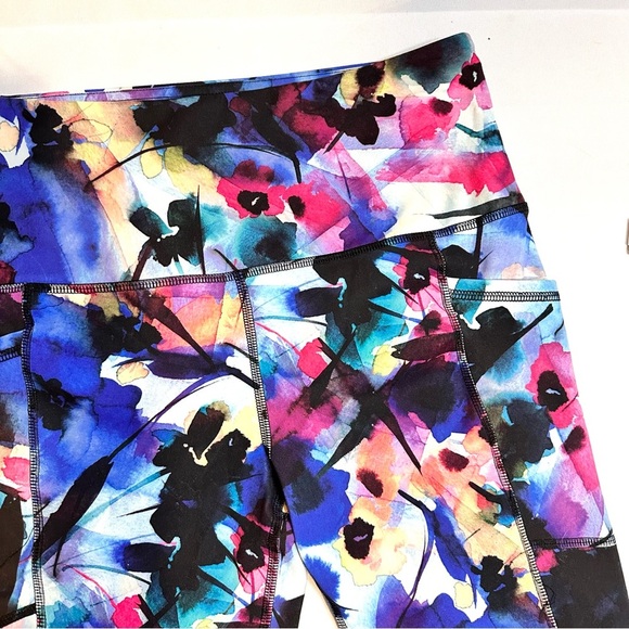 RBX Abstract Multicolor Capri Athletic Leggings with Pockets - Picture 2 of 6